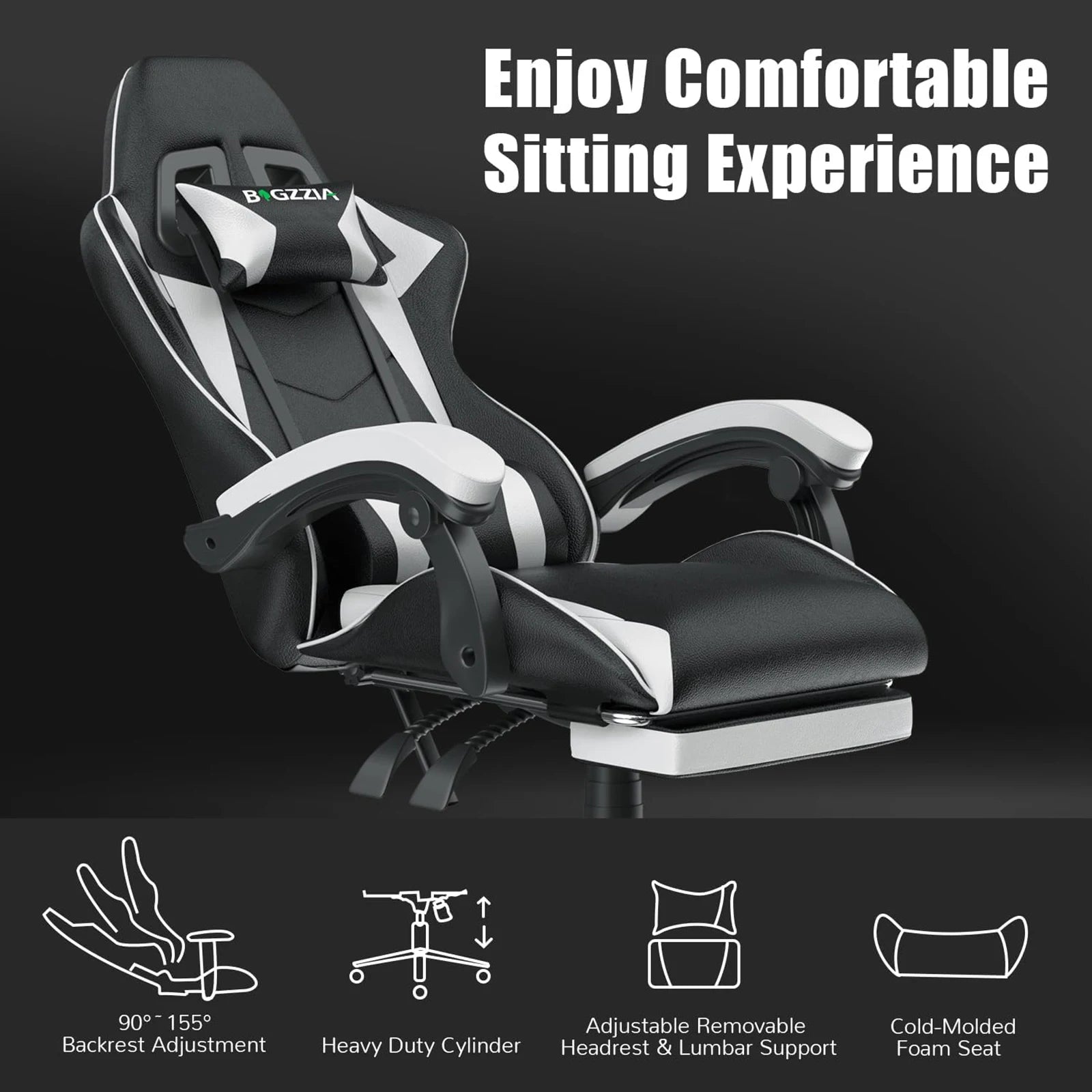 Ergonomic Gaming Chair with Footrest and Headrest