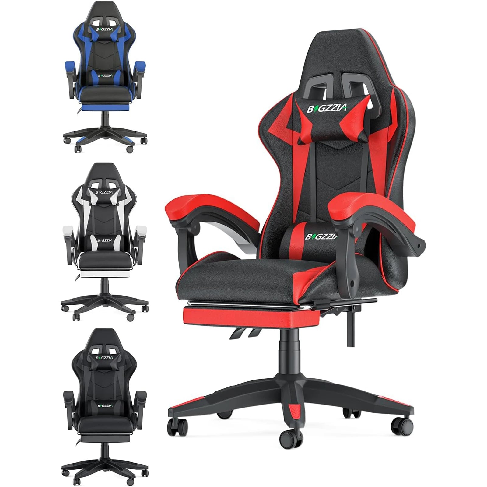 Ergonomic Gaming Chair with Footrest and Headrest