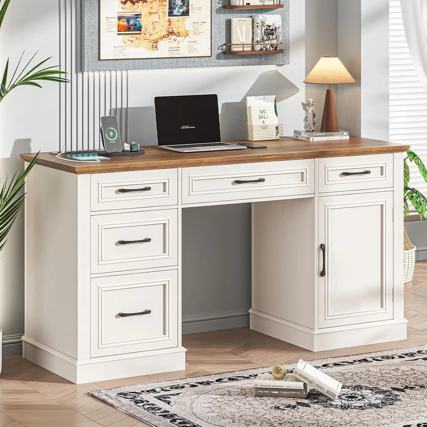 Farmhouse Executive Desk with Charging Station