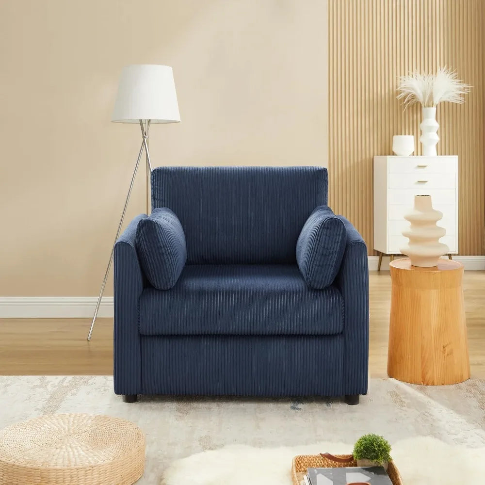 Modern Corduroy Armchair with Pillows and Pockets