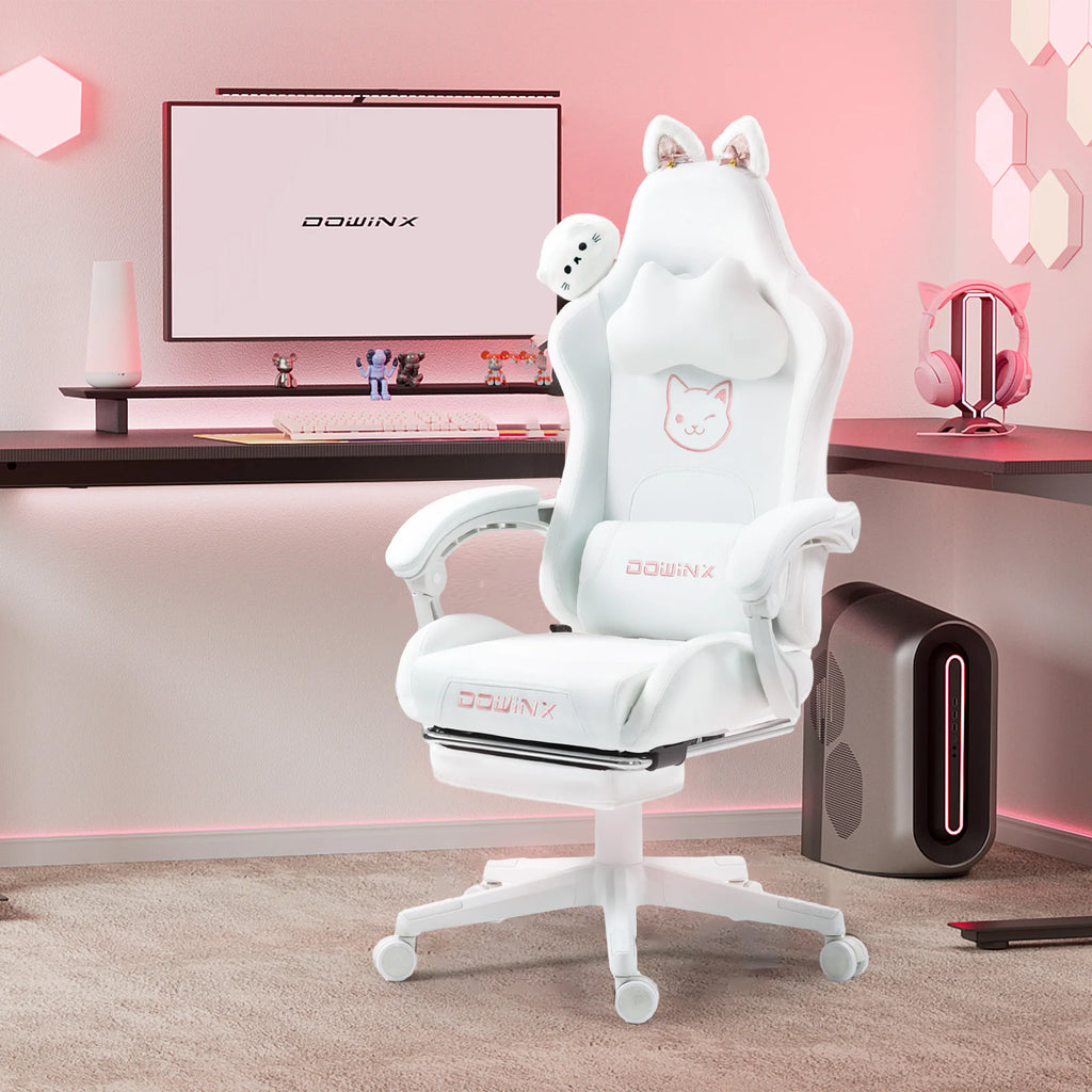 Cute Gaming Chair with Cat Ears and Massage