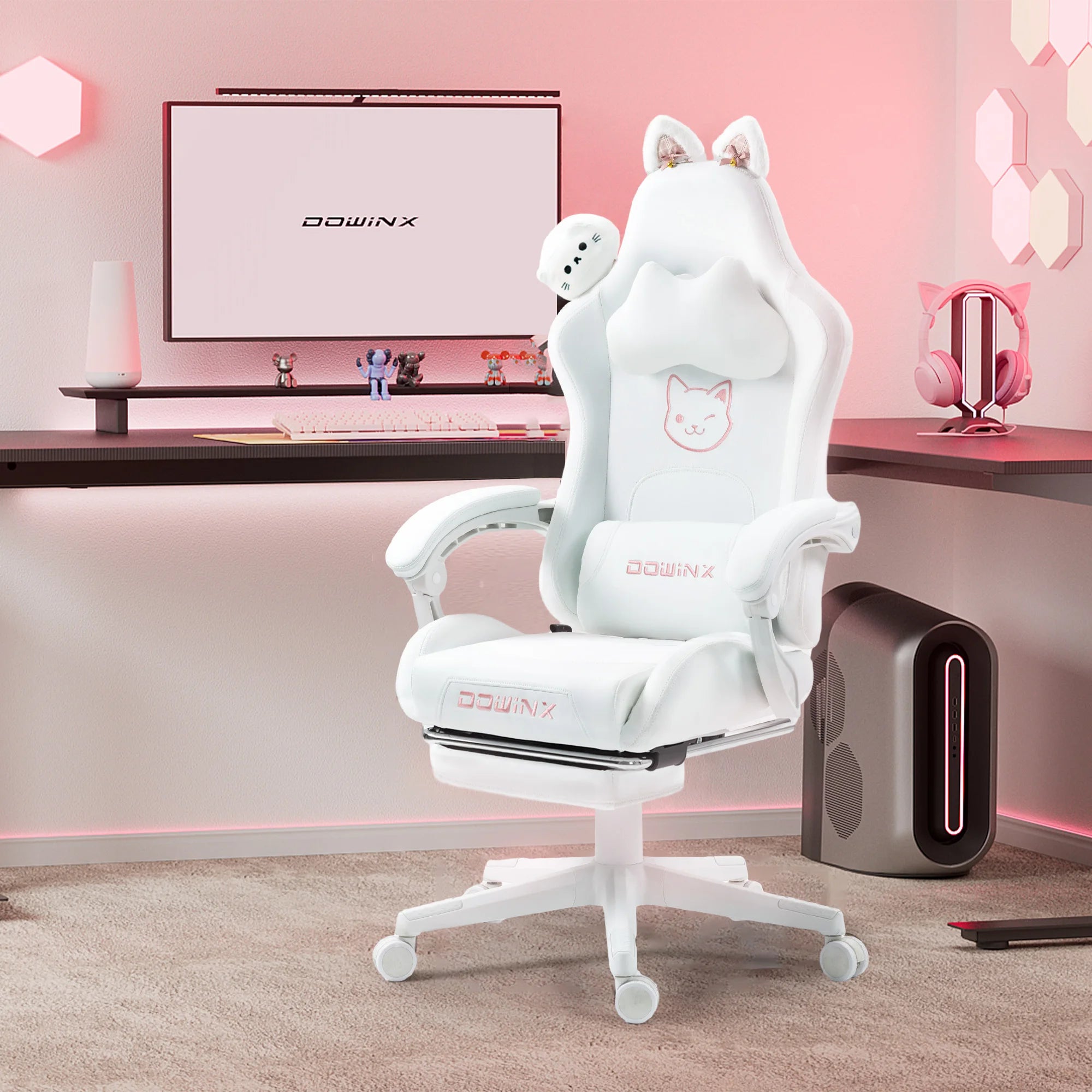Cute Gaming Chair with Cat Ears and Massage