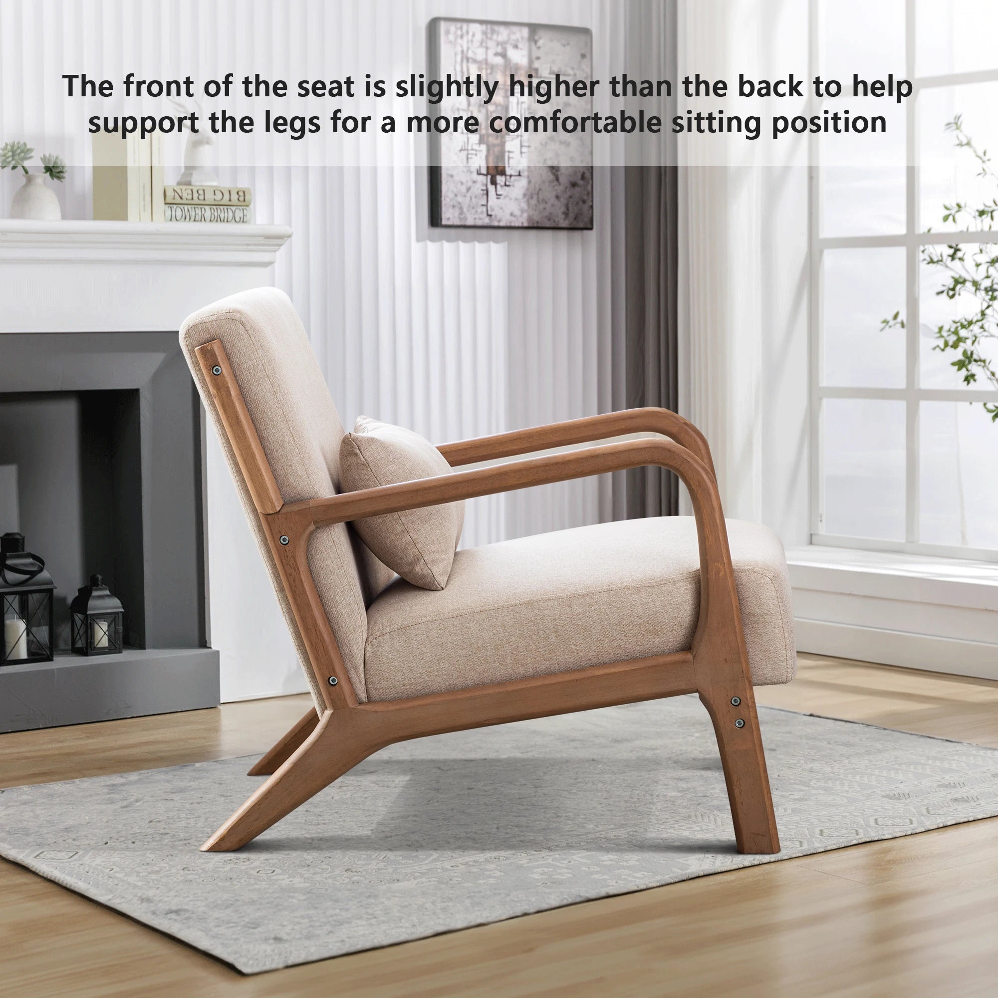 Solid Wood Casual Living Room Chair with Pillow