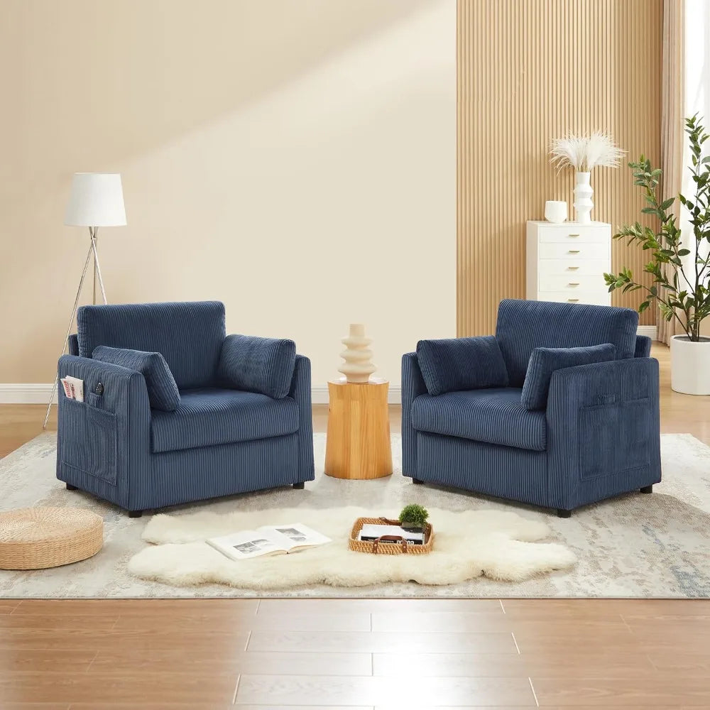 Modern Corduroy Armchair with Pillows and Pockets