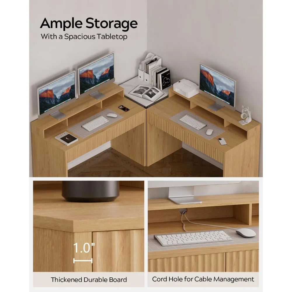 Modern Fluted Office Desk with Storage and Drawers
