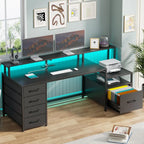 66-Inch Office Desk with Drawers and LED Lights