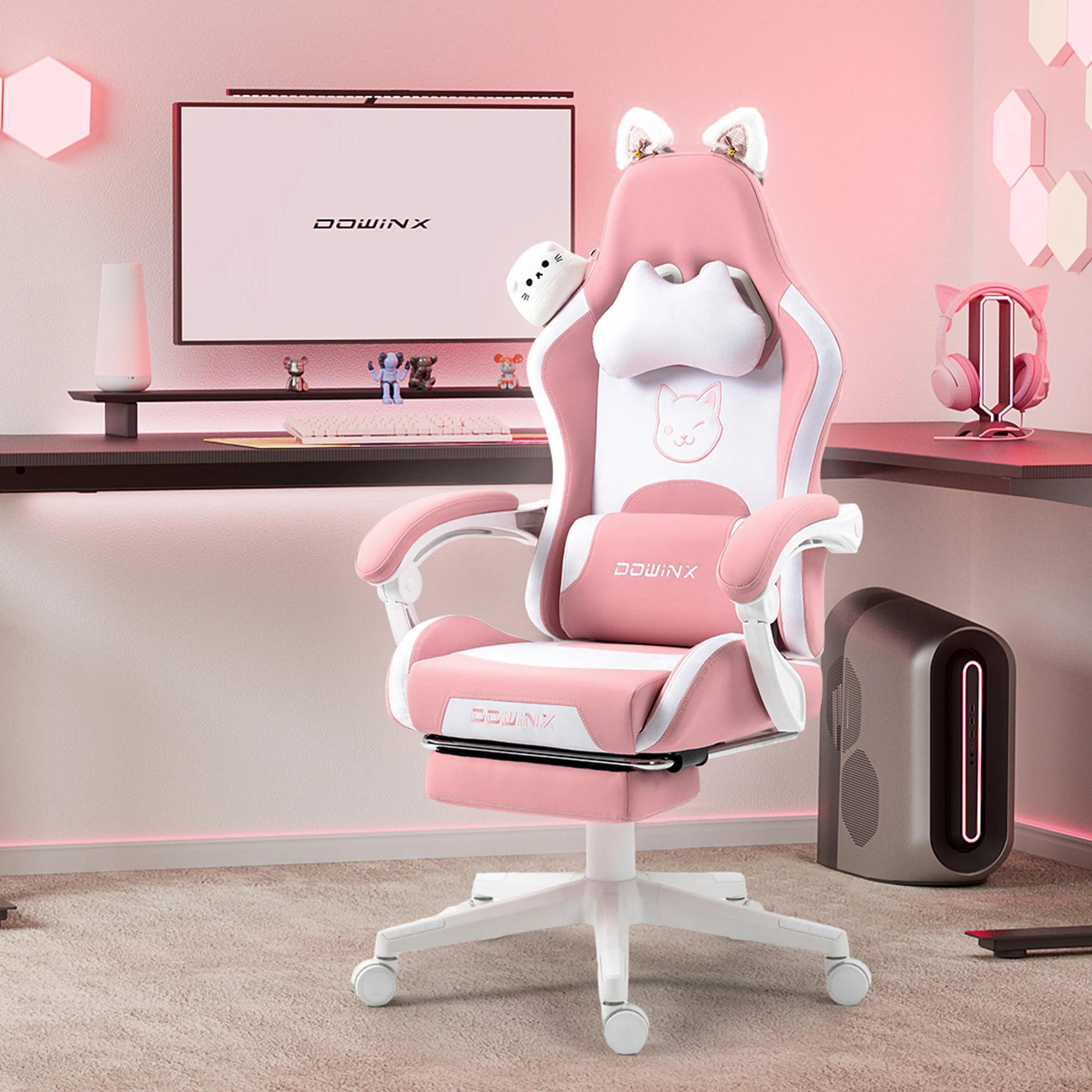 Cute Gaming Chair with Cat Ears and Massage