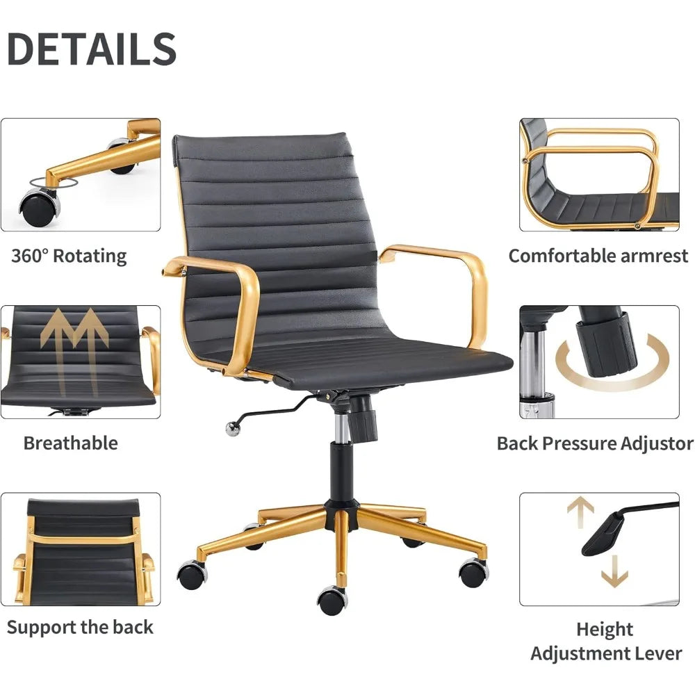 Ergonomic Swivel Leather Ribbed Office Chair