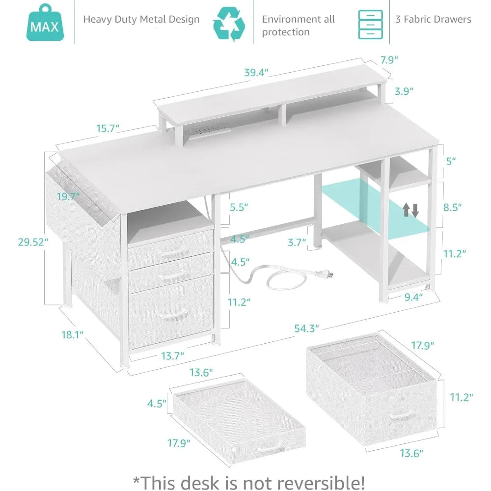 Home Office Desk with Drawers and Monitor Stand