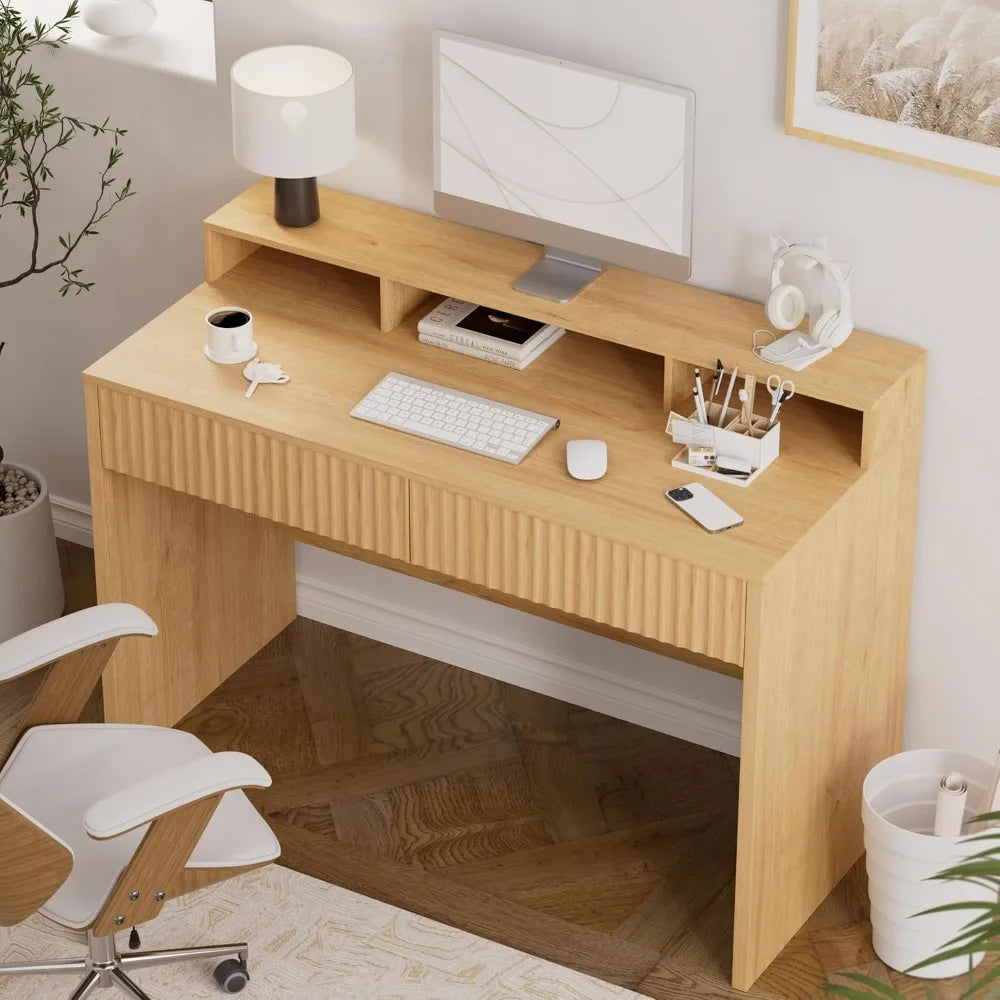 Modern Fluted Office Desk with Storage and Drawers