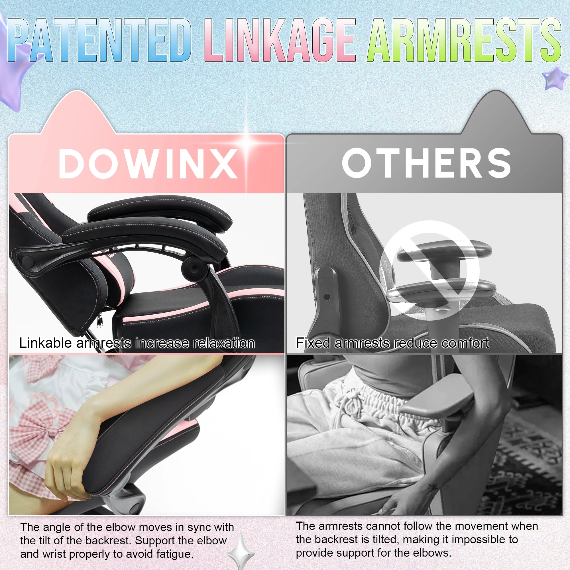 Cute Gaming Chair with Cat Ears and Massage