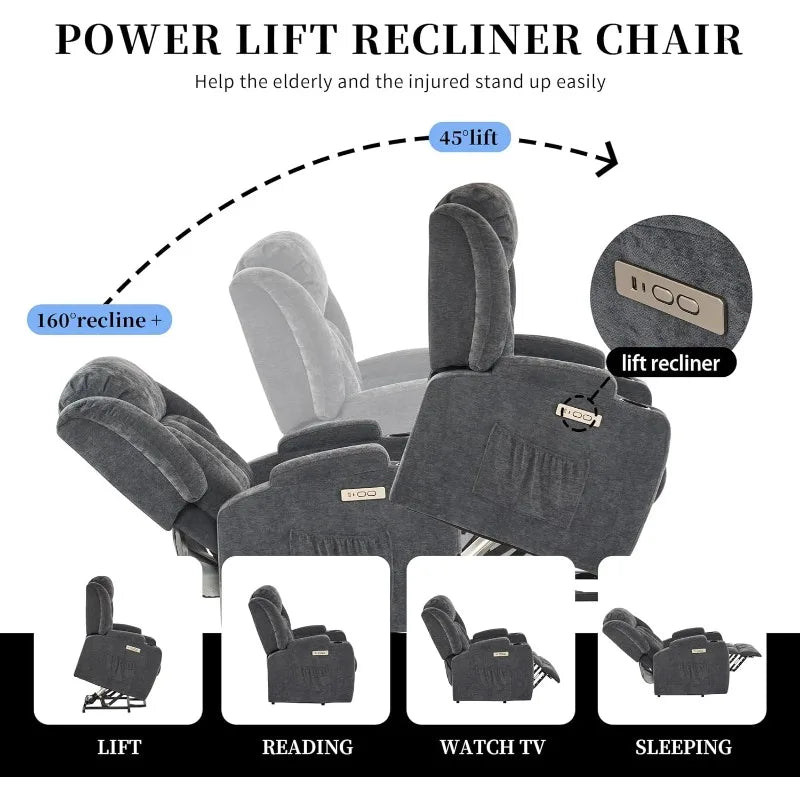 Electric Power Lift Recliner with Massage and Heat