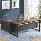 L-Shaped Executive Desk with Lateral File Cabinet