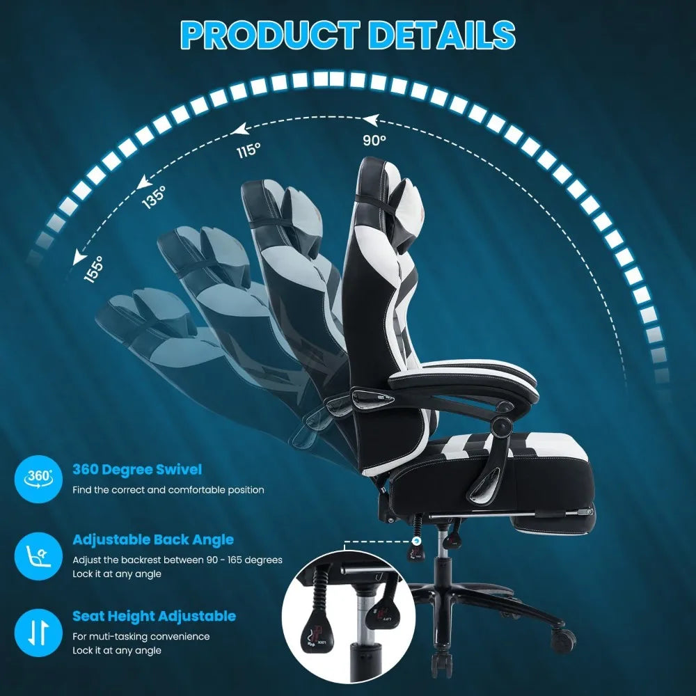 Big Tall Gaming Chair with Footrest and Massage