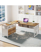 L-Shaped Executive Desk with Lateral File Cabinet