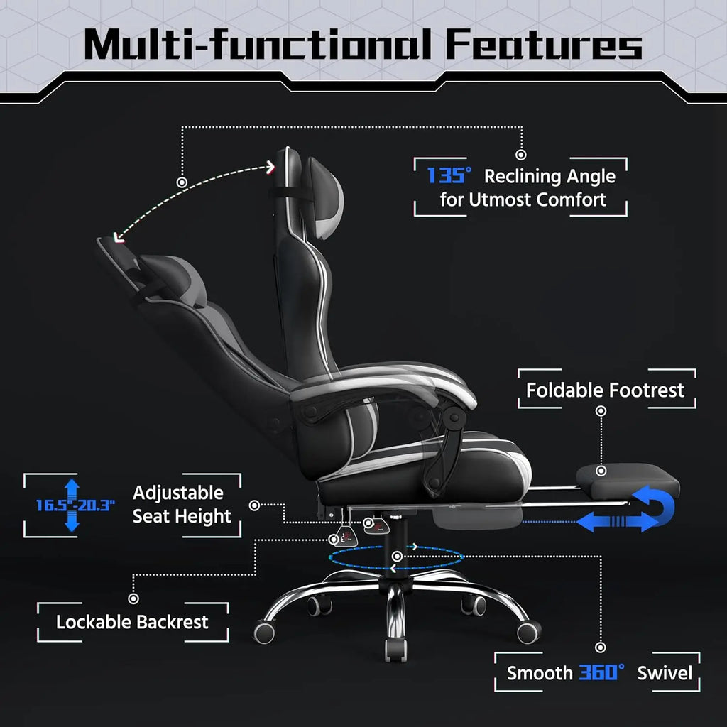 Ergonomic Gaming Chair with Massage and Footrest