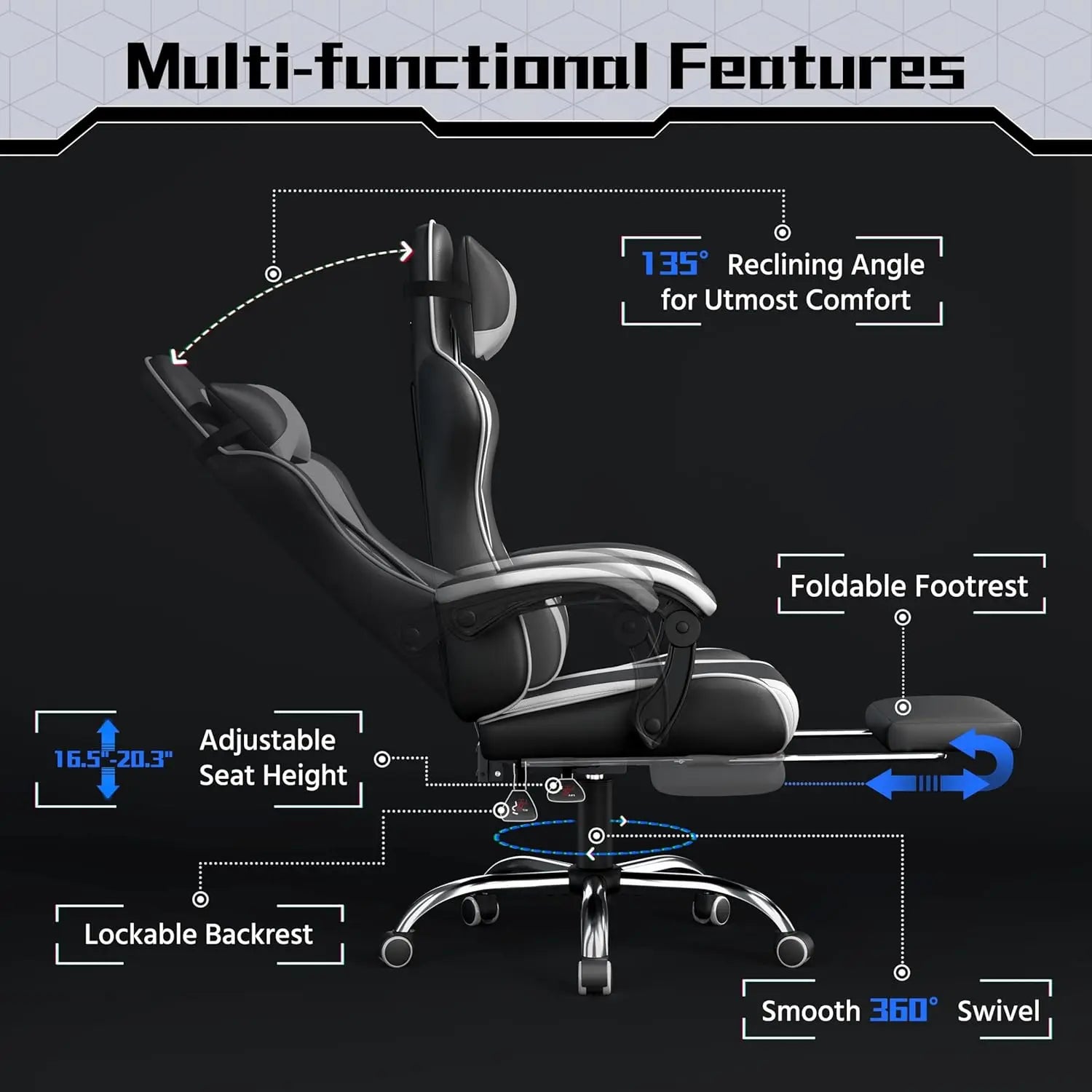 Ergonomic Gaming Chair with Massage and Footrest