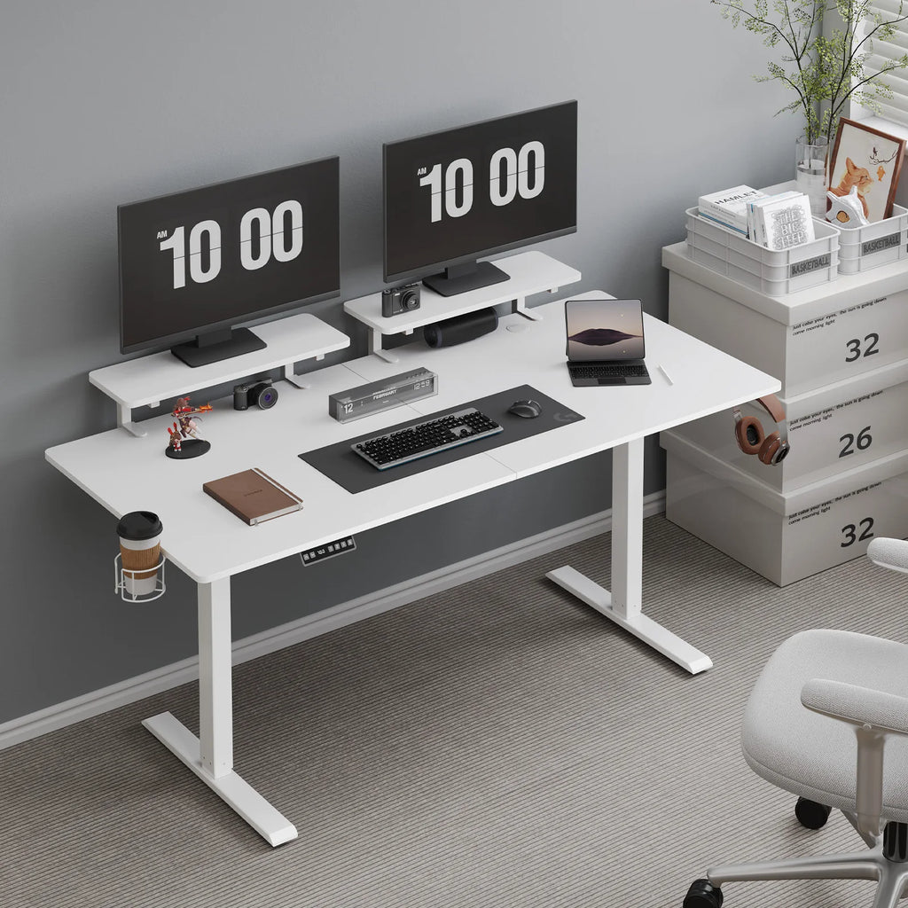Electric Standing Desk with Adjustable Monitor Shelves