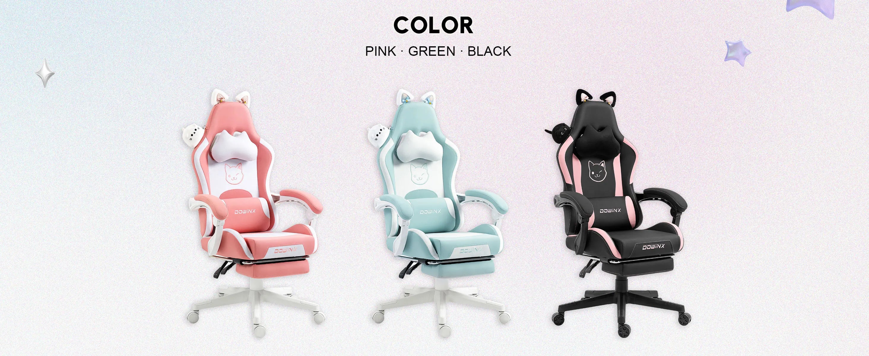 Cute Gaming Chair with Cat Ears and Massage