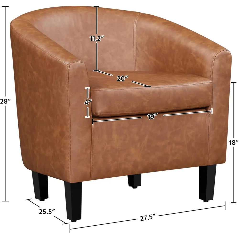Modern Faux Leather Barrel Armchairs Set