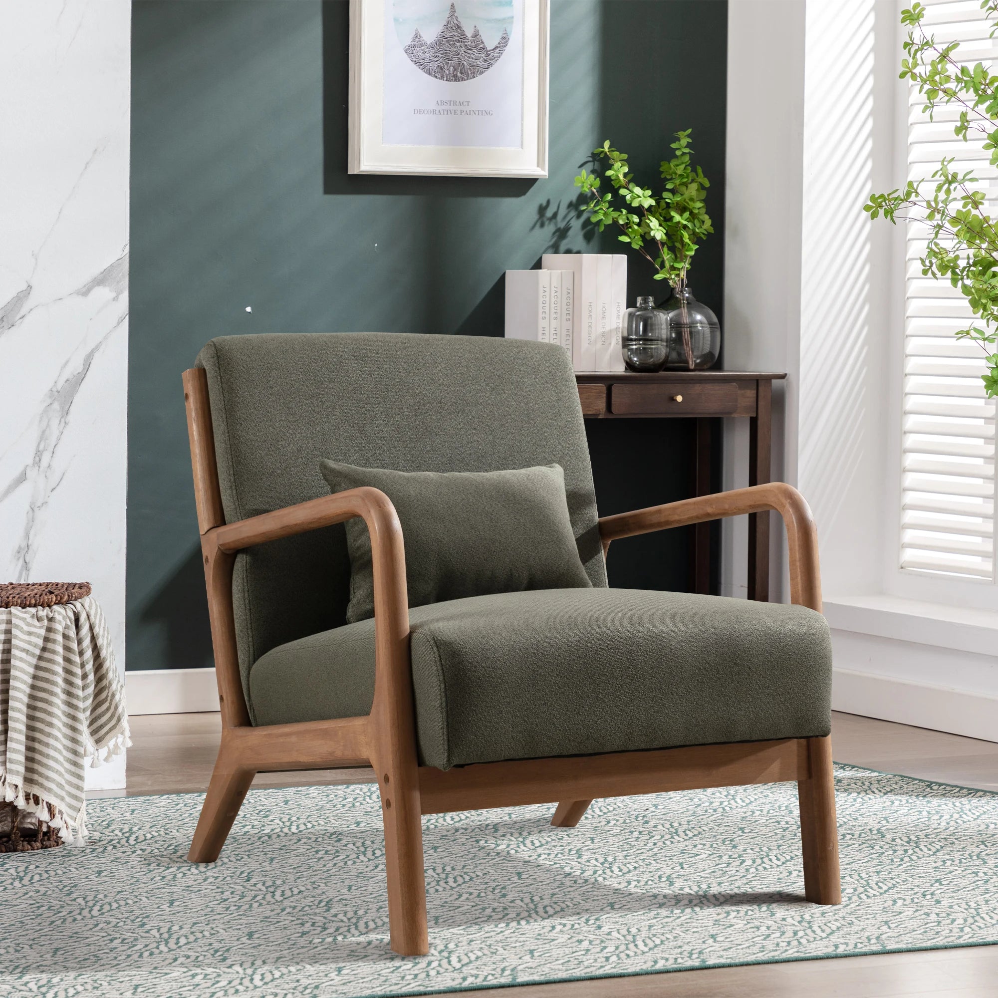 Solid Wood Casual Living Room Chair with Pillow