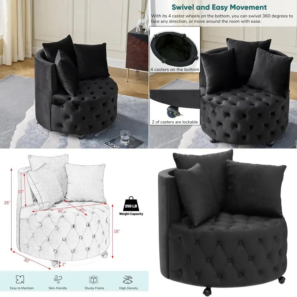 Modern Round Swivel Club Sofa with Pillows