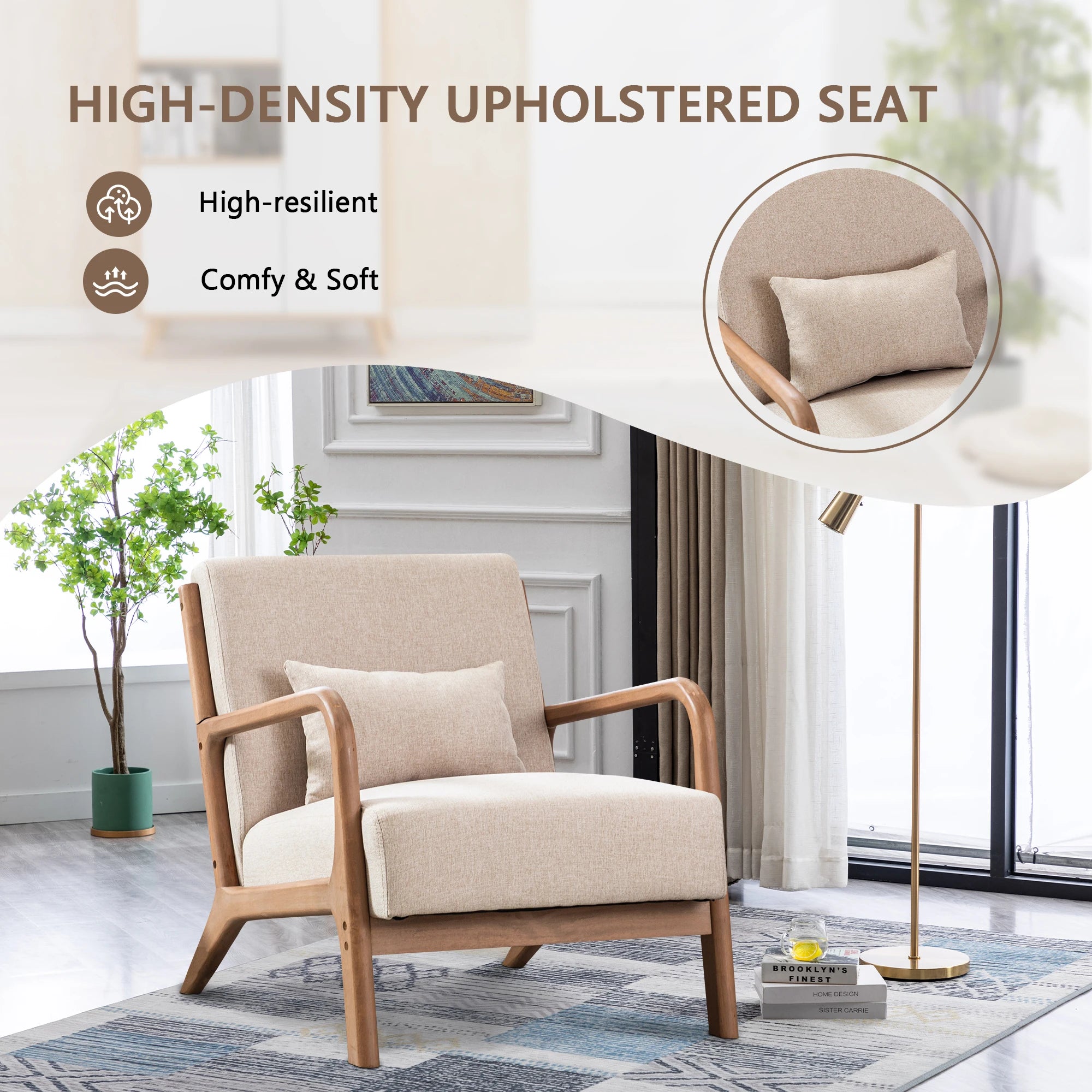 Solid Wood Casual Living Room Chair with Pillow