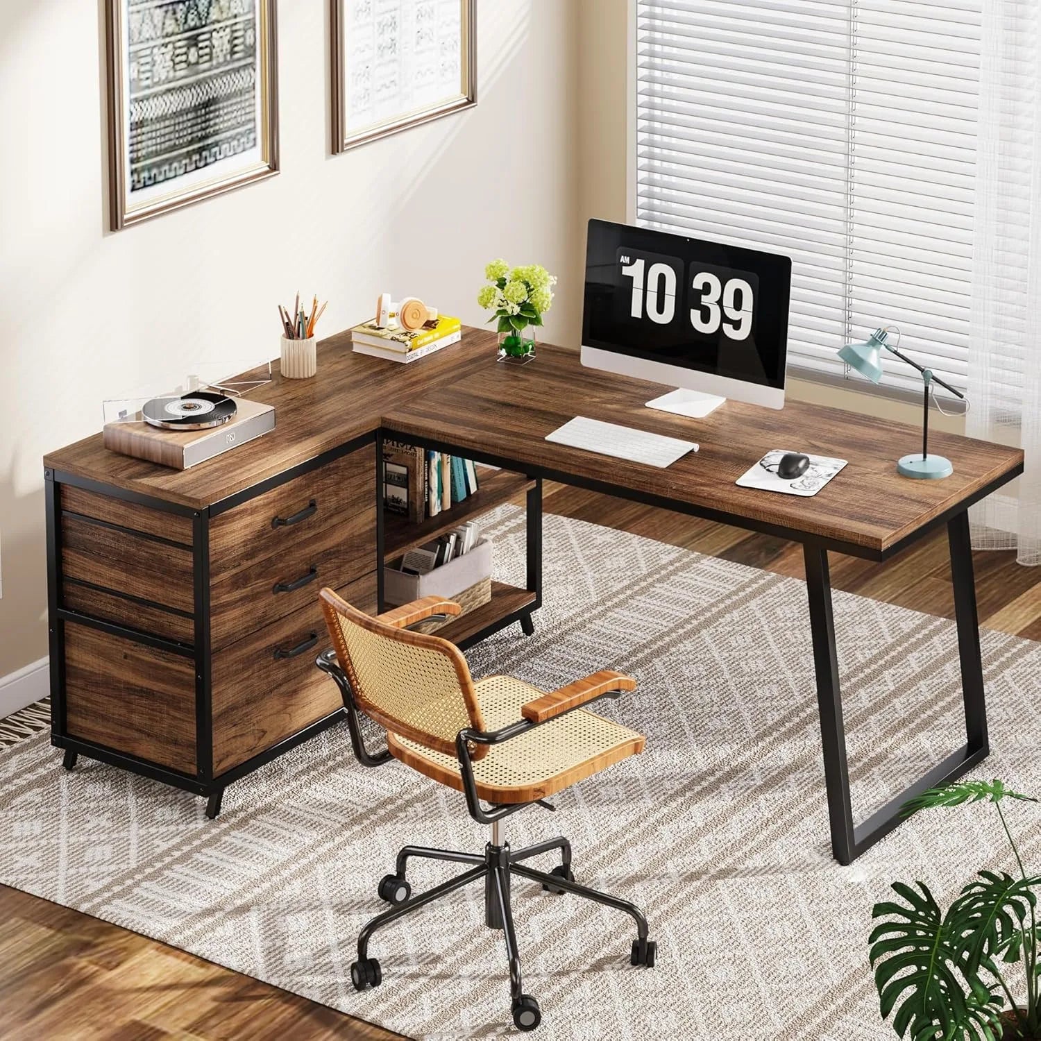 53-Inch Industrial L-Shaped Computer Desk