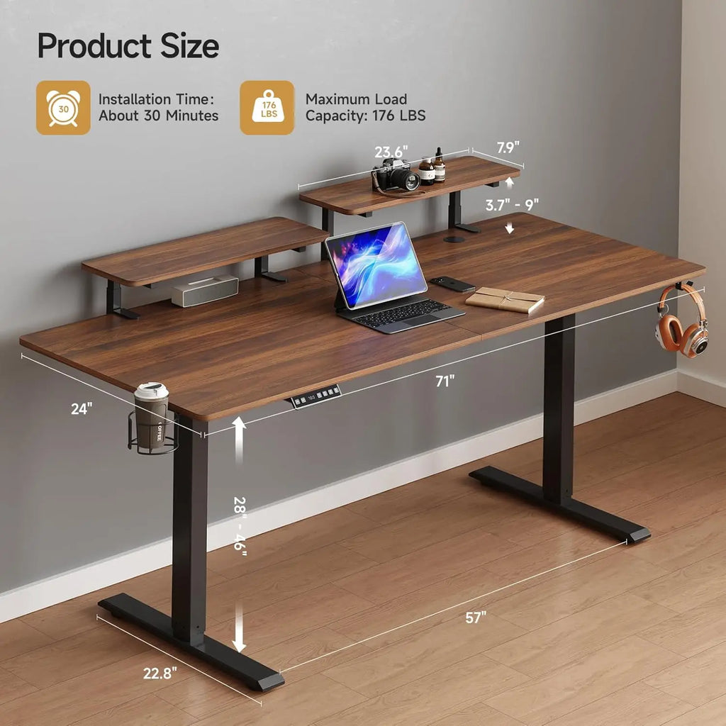 Electric Standing Desk with Adjustable Monitor Shelves