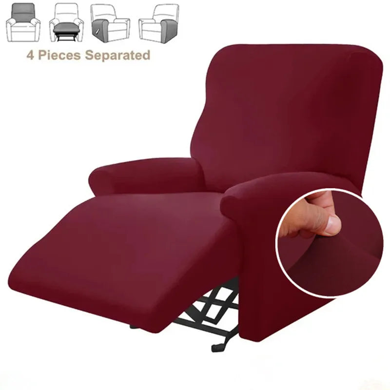 4-Piece Solid Stretch Recliner Sofa Cover