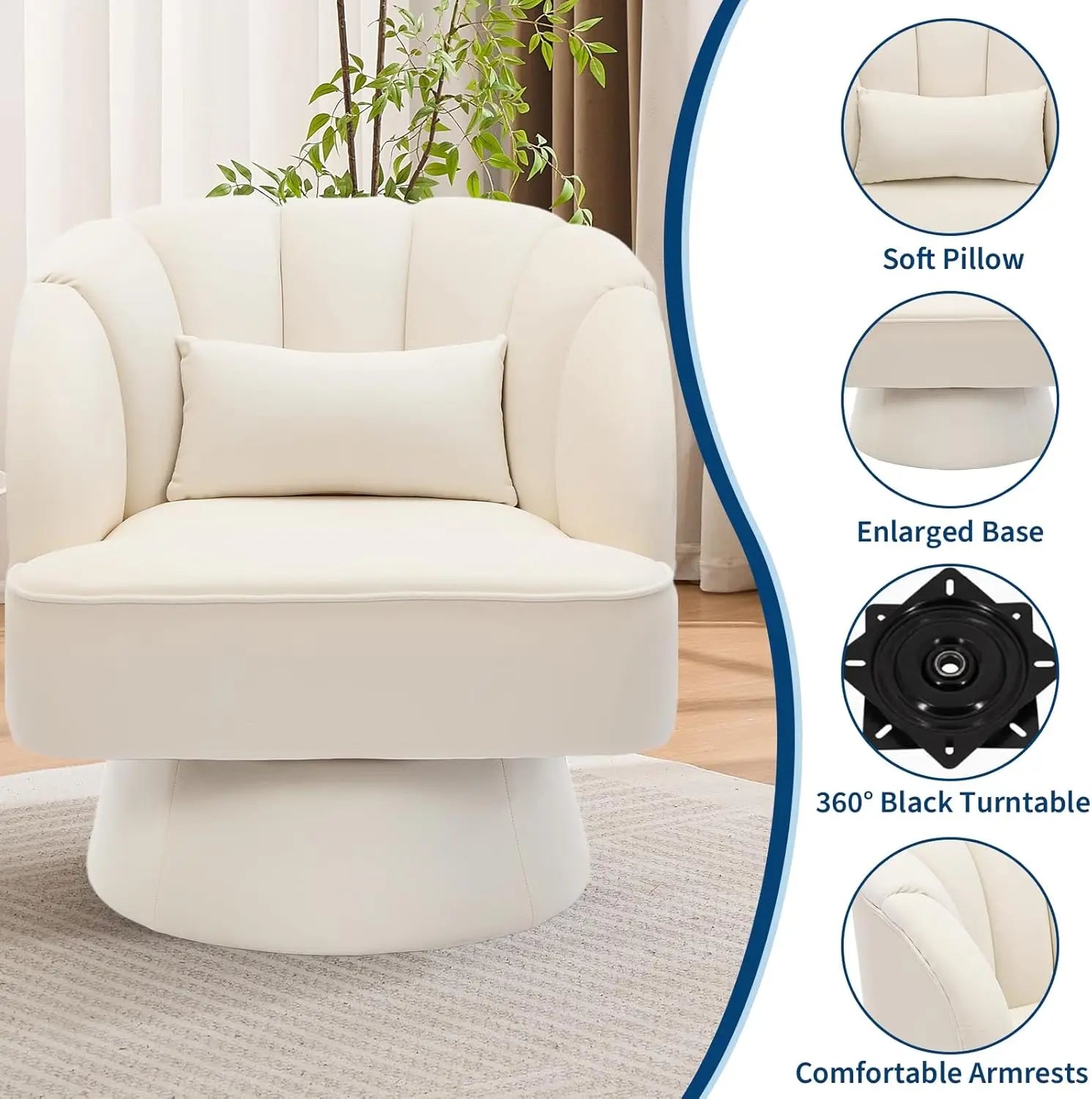 Modern Velvet Swivel Barrel Accent Chair