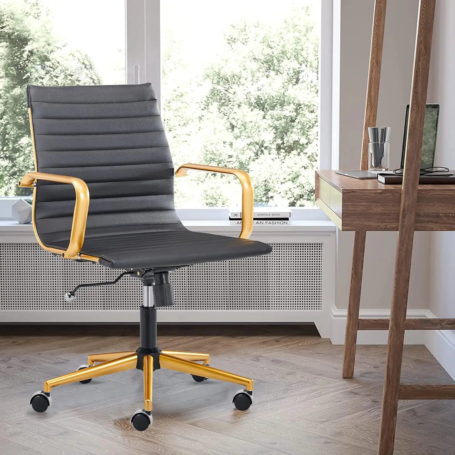 Ergonomic Swivel Leather Ribbed Office Chair