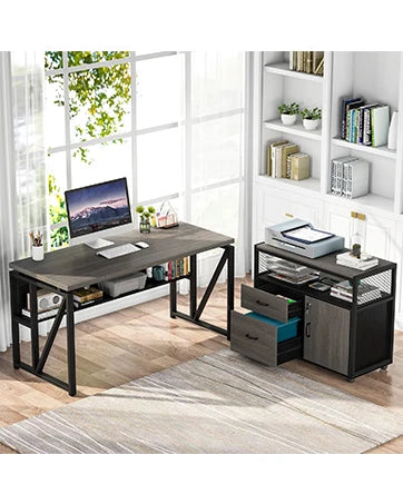 L-Shaped Executive Desk with Lateral File Cabinet