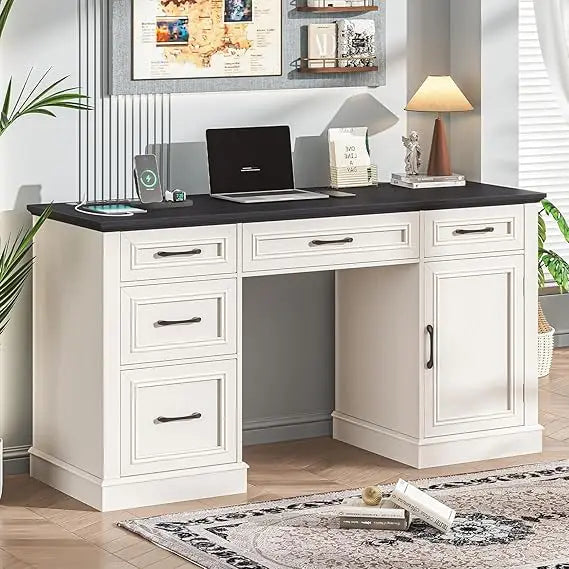 Farmhouse Executive Desk with Charging Station
