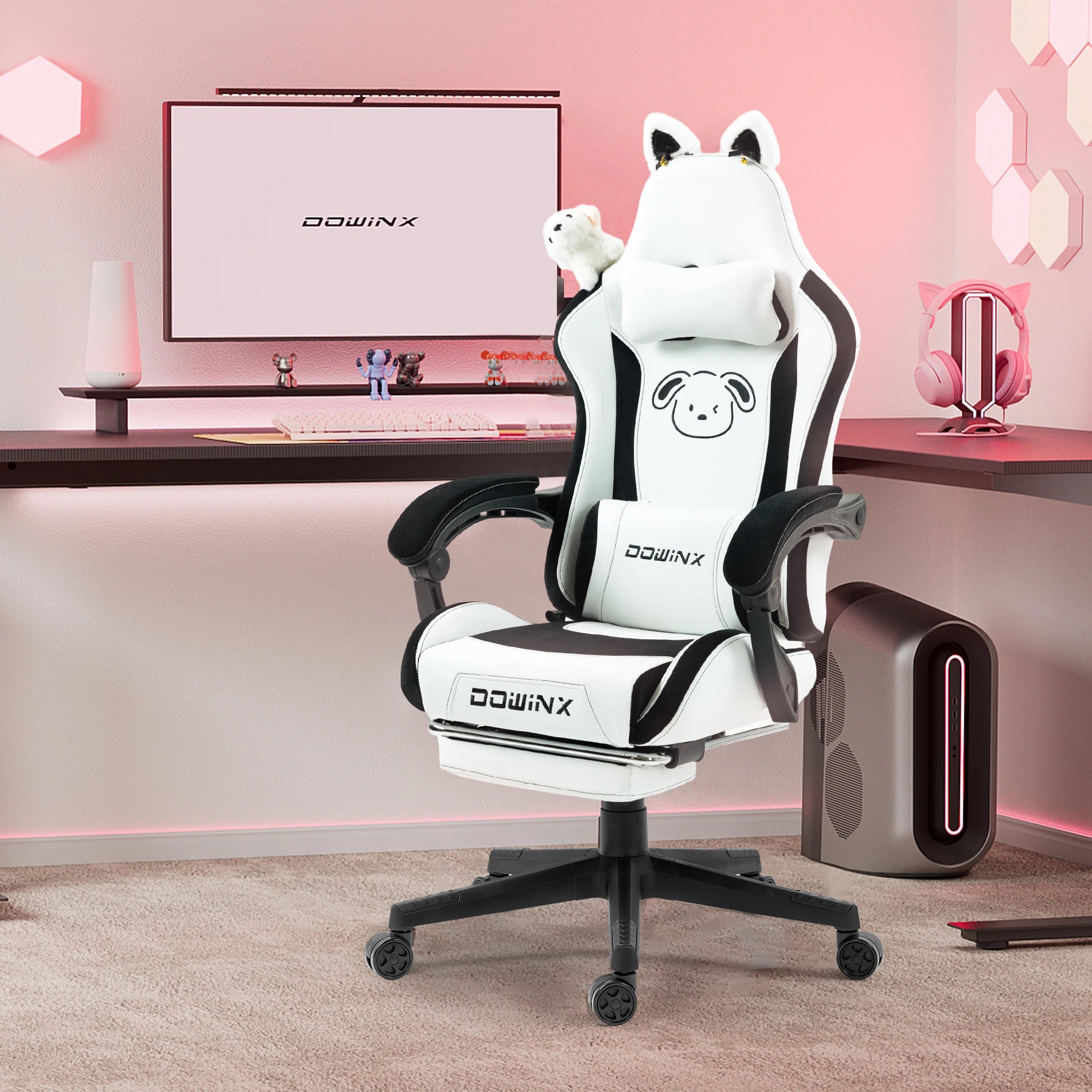 Cute Gaming Chair with Cat Ears and Massage