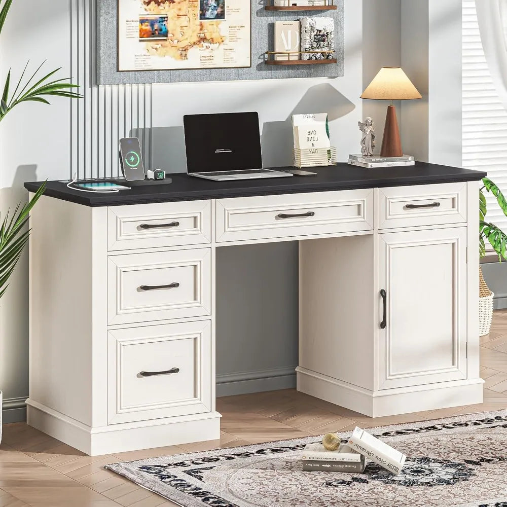 Farmhouse Executive Desk with Charging Station