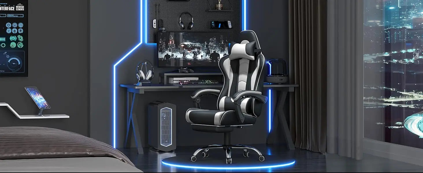 Ergonomic Gaming Chair with Massage and Footrest