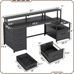 66-Inch Office Desk with Drawers and LED Lights