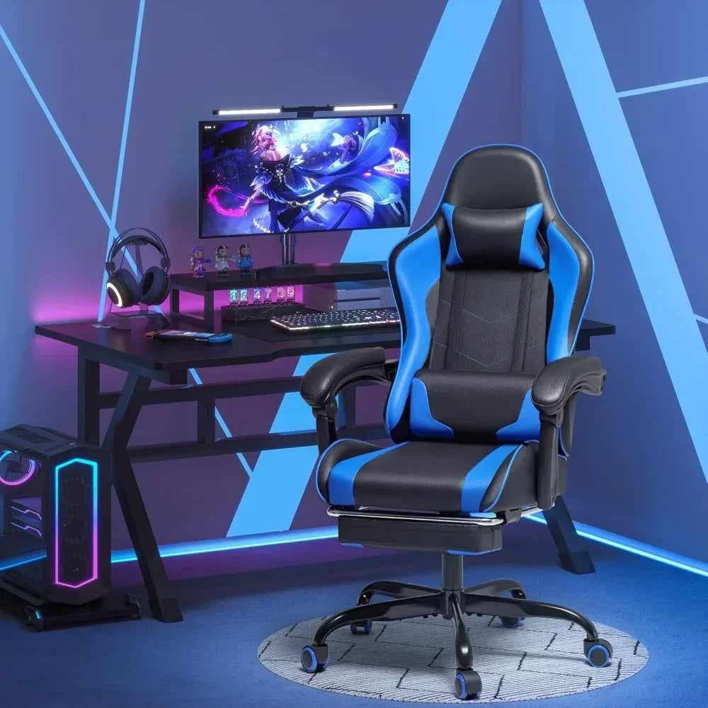 Ergonomic Gaming Chair with Footrest and Massage