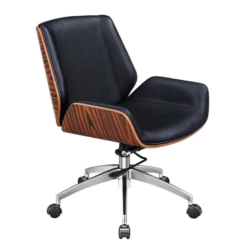Armless Swivel Low Back Leather Office Chair