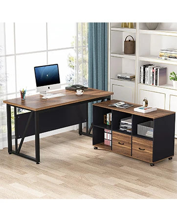 L-Shaped Executive Desk with Lateral File Cabinet