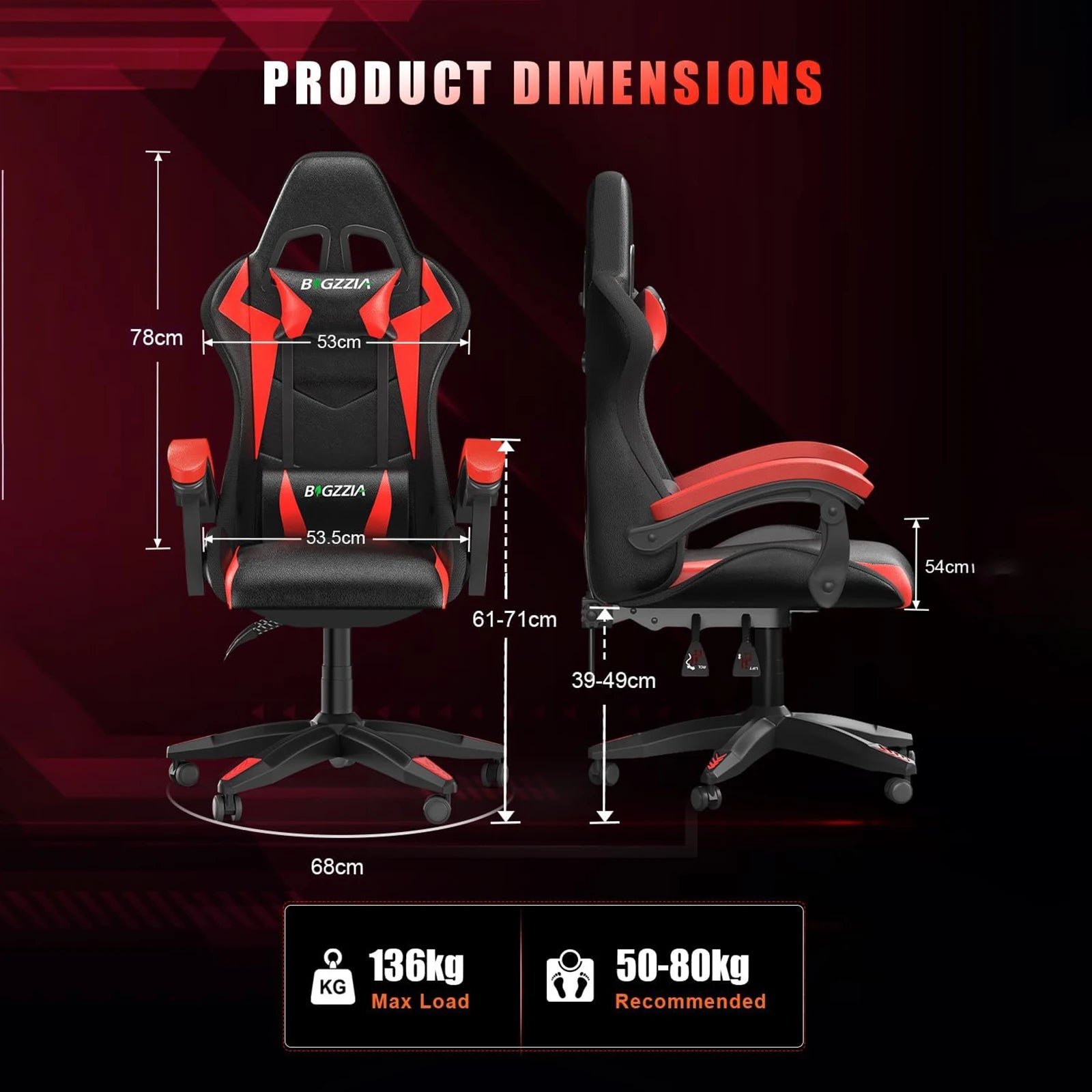 RGB Gaming Chair with LED Lights and Headrest
