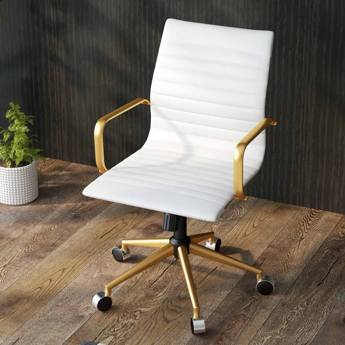 Ergonomic Swivel Leather Ribbed Office Chair