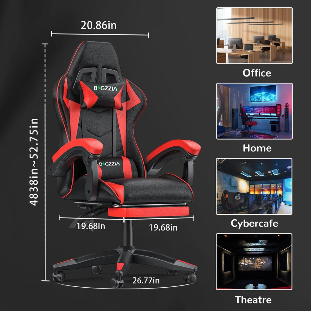 Ergonomic Gaming Chair with Footrest and Headrest