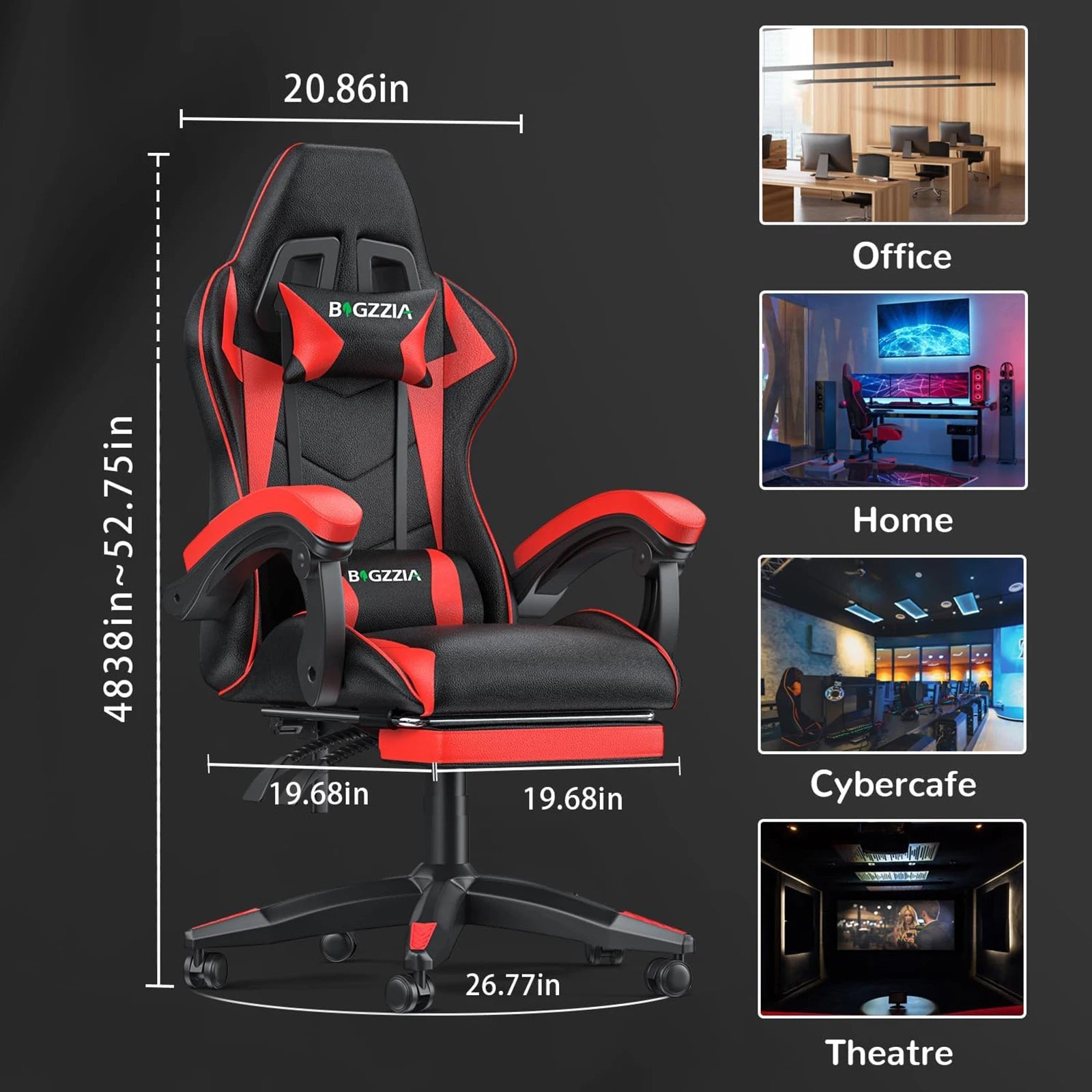 Ergonomic Gaming Chair with Footrest and Headrest