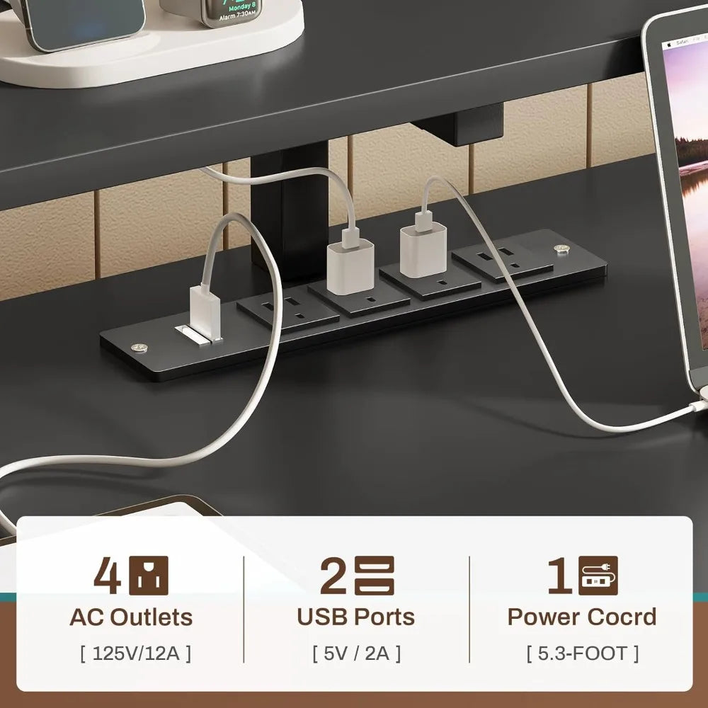 66-Inch Office Desk with Drawers and LED Lights