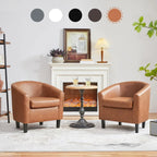 Modern Faux Leather Barrel Armchairs Set
