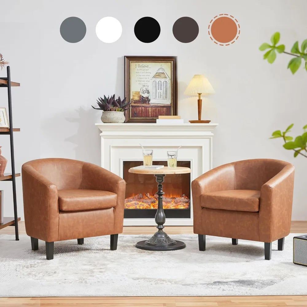 Modern Faux Leather Barrel Armchairs Set