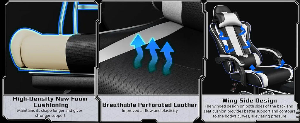 Ergonomic Gaming Chair with Massage and Footrest