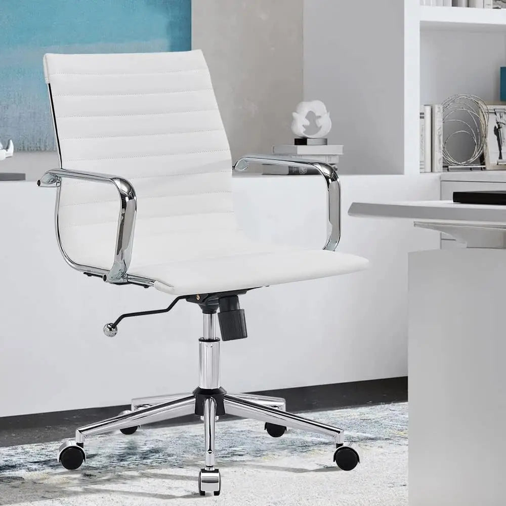 Ergonomic Swivel Leather Ribbed Office Chair